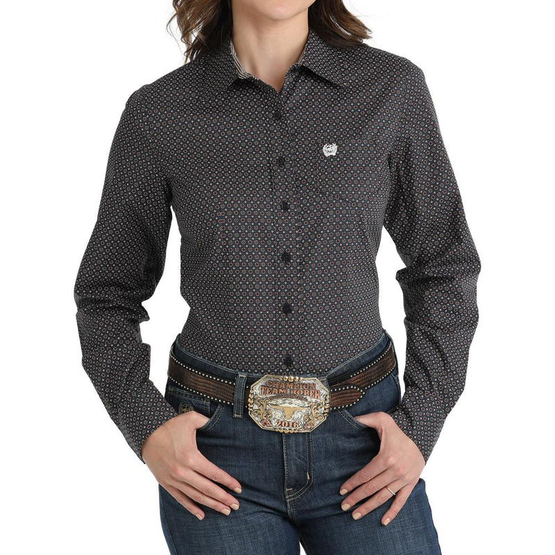 Women's Navy Print Button Down Shirt