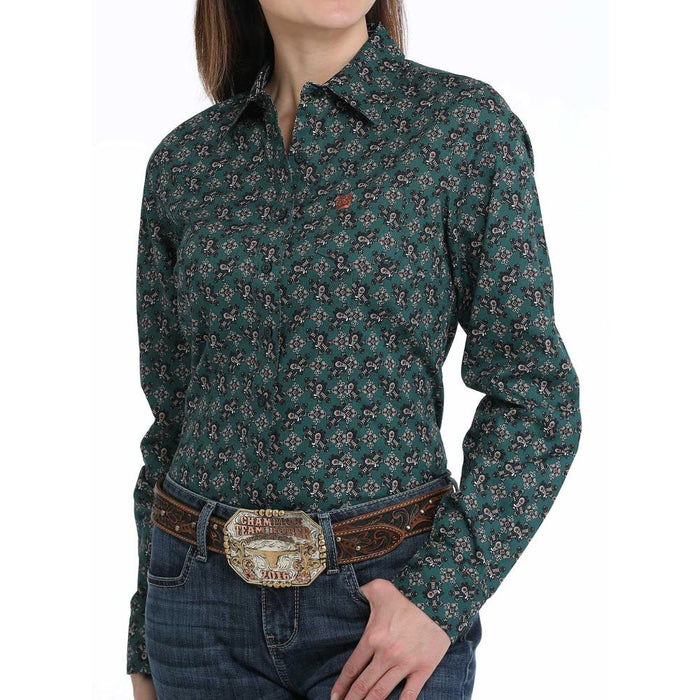 Women's Green Print Button Down Shirt