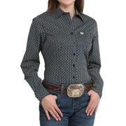 Women's Navy Print Button Down Shirt