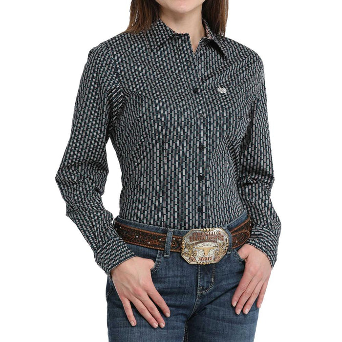 Women's Navy Print Button Down Shirt