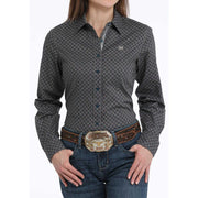 Women's Blue Multi Print Button Down Shirt