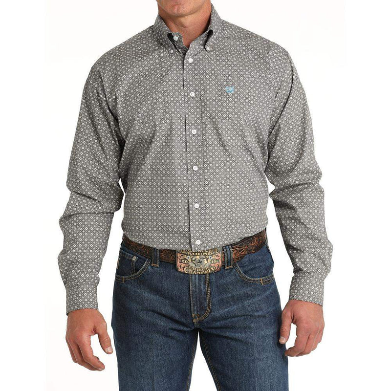 Men's Blue Print Button Down Shirt
