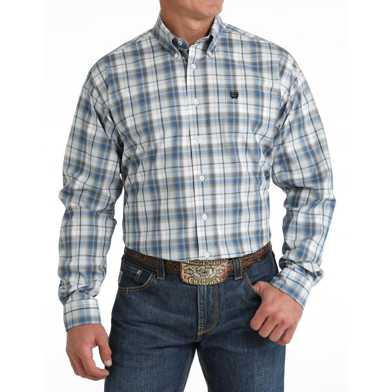 Men's Blue Plaid Button Down Shirt