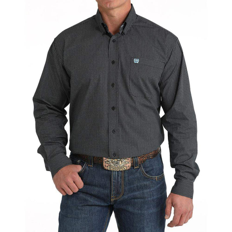 Men's Black Print Button Down Shirt
