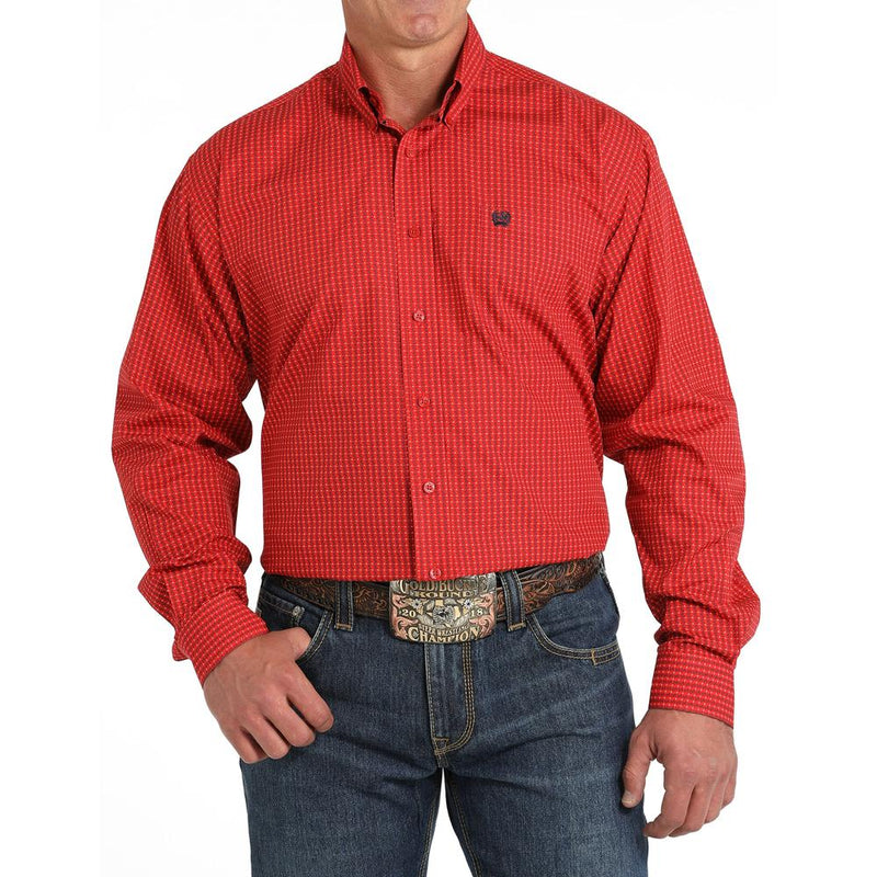 Men's Red Dollar Sign Print Button Down Shirt