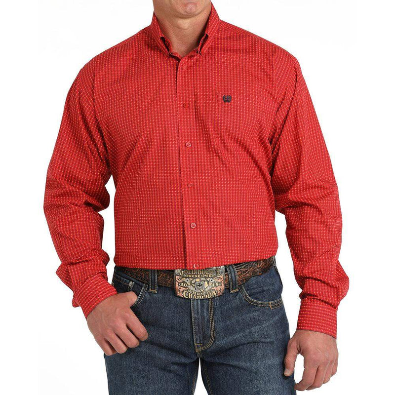 Men's Red Dollar Sign Print Button Down Shirt