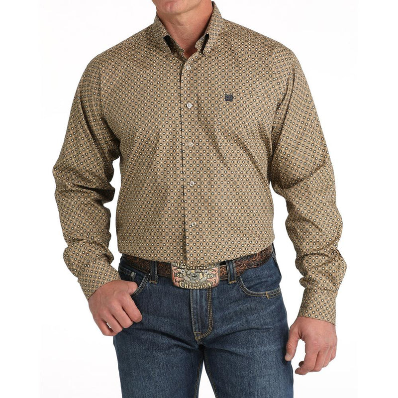 Men's Brown Print Button Down Shirt
