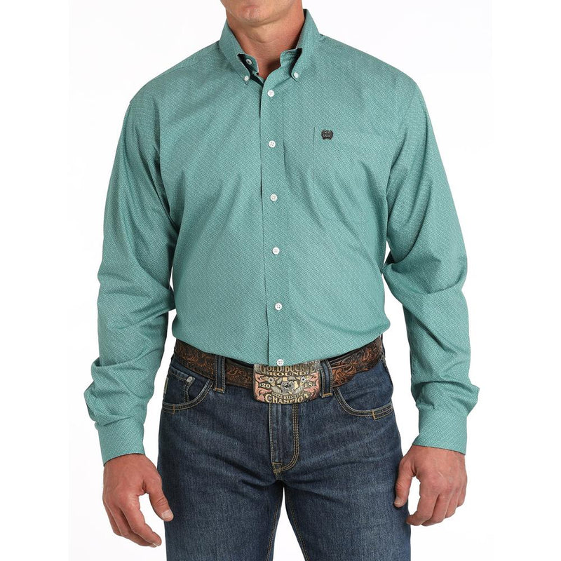 Men's Green Print Button Down Shirt