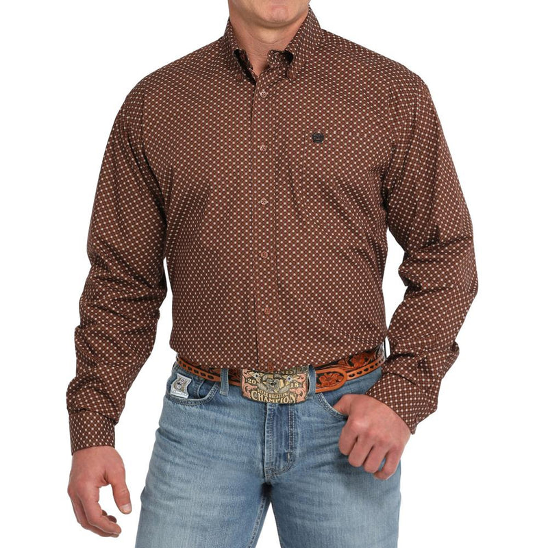 Men's Brown Print Button Down Shirt