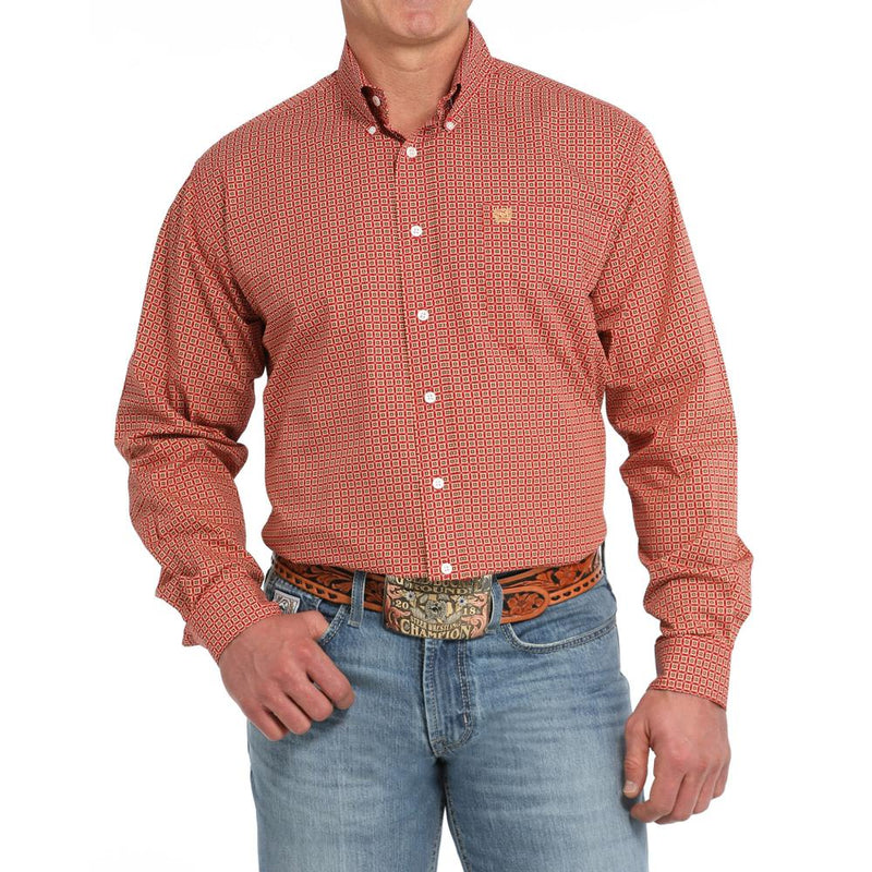 Men's Red Print Button Down Shirt