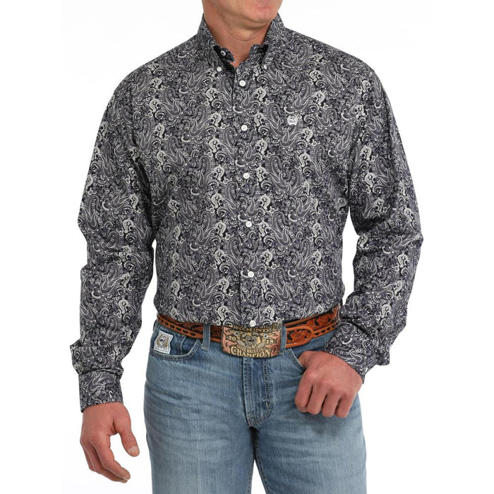 Men's Navy Print Button Down Shirt