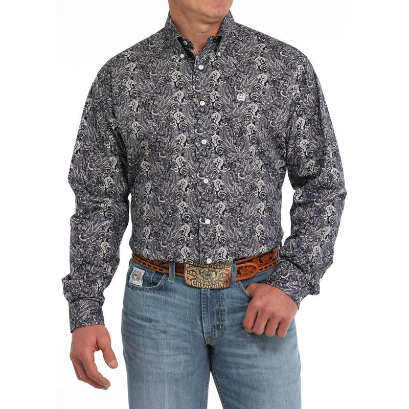 Men's Navy Print Button Down Shirt