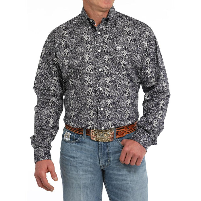Men's Navy Print Button Down Shirt