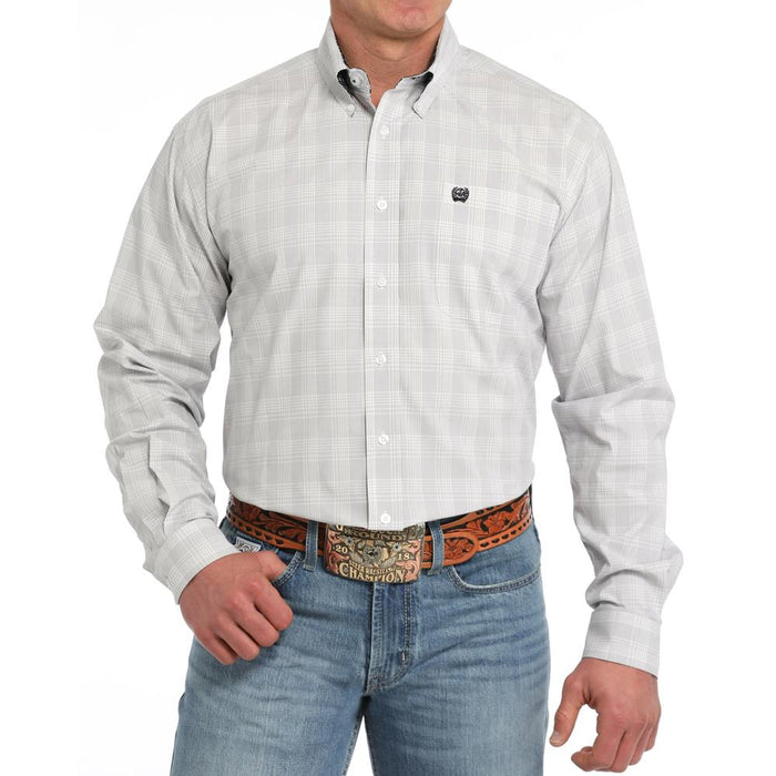 Men's White Plaid Button Down Shirt