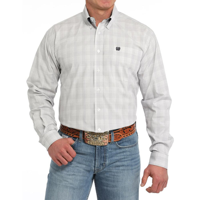 Men's White Plaid Button Down Shirt