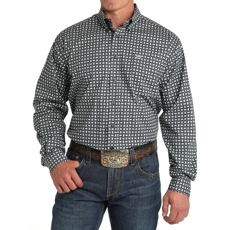 Men's Blue Print Button Down Shirt