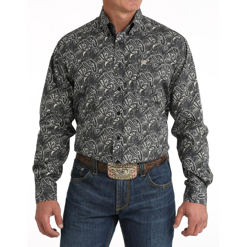 Men's Black Paisley Button Down Shirt