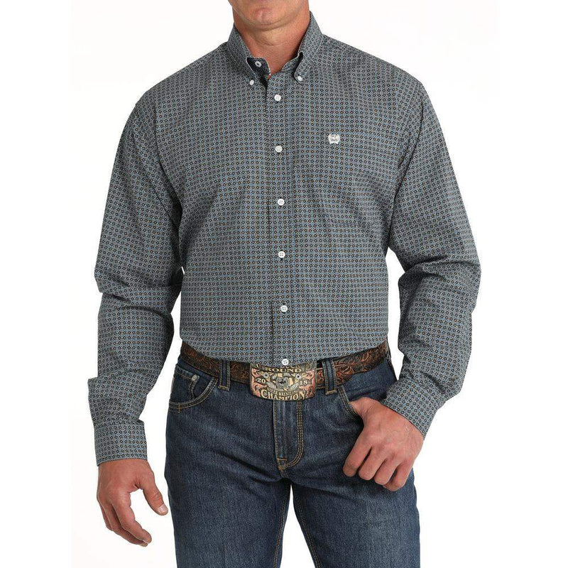 Men's Black Print Button Down Shirt