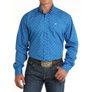Men's Blue Print Button Down Shirt