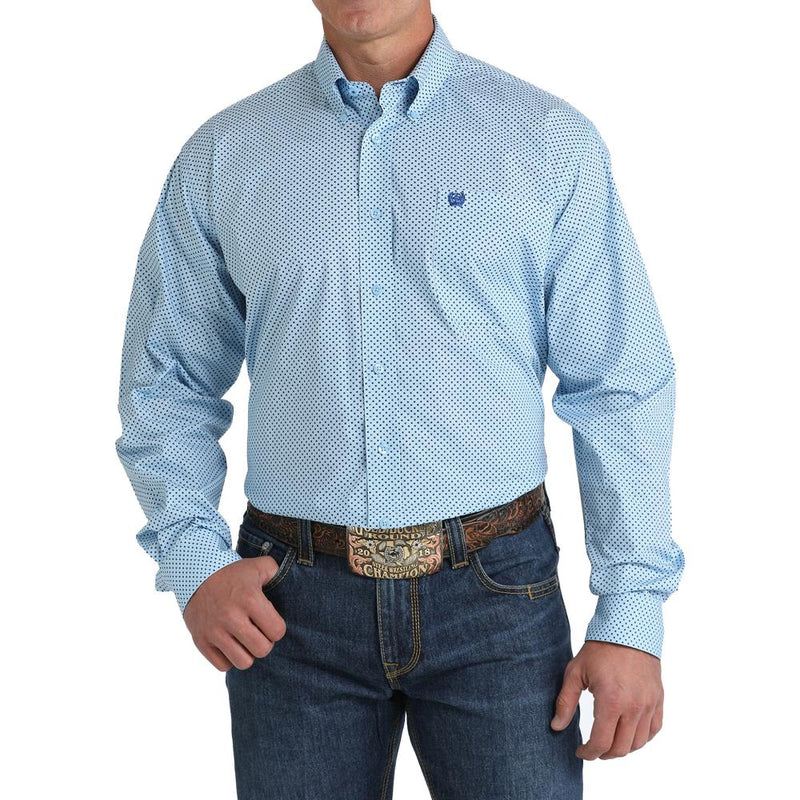 Men's Blue Print Button Down Shirt