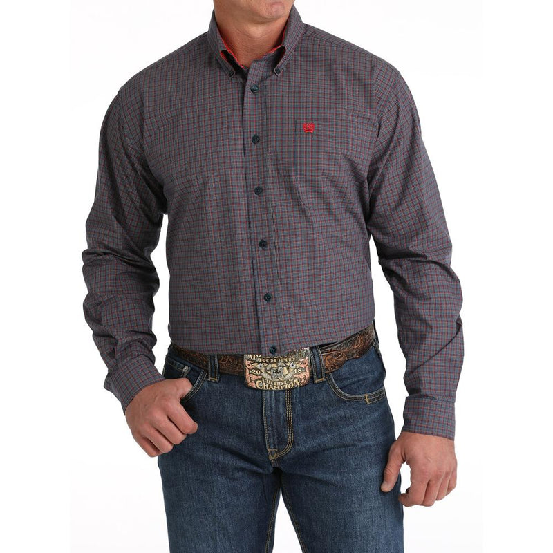 Men's Navy Check Button Down Shirt