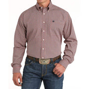 Men's Red Dollar Sign Print Button Down Shirt