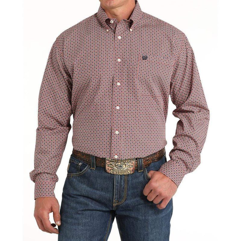 Men's Red Dollar Sign Print Button Down Shirt