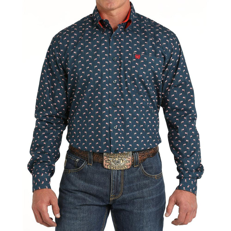 Men's Navy American Flag Print Shirt