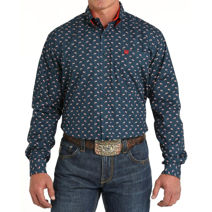 Men's Navy American Flag Print Shirt