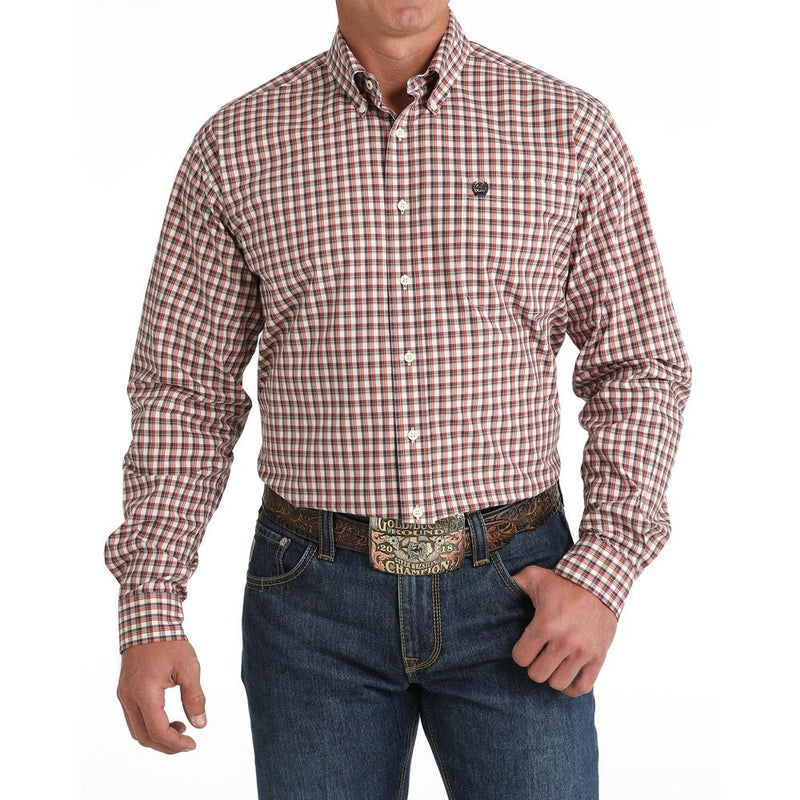 Men's Cream Plaid Button Down Shirt