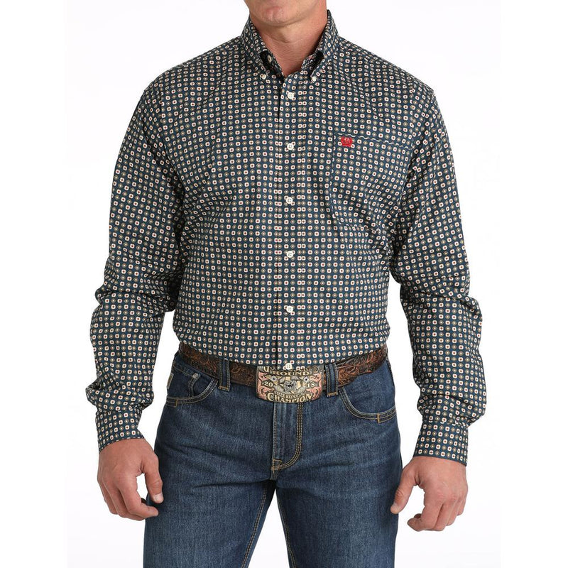 Men's Navy Print Button Down Shirt