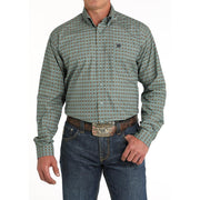 Men's Green Print Button Down Shirt