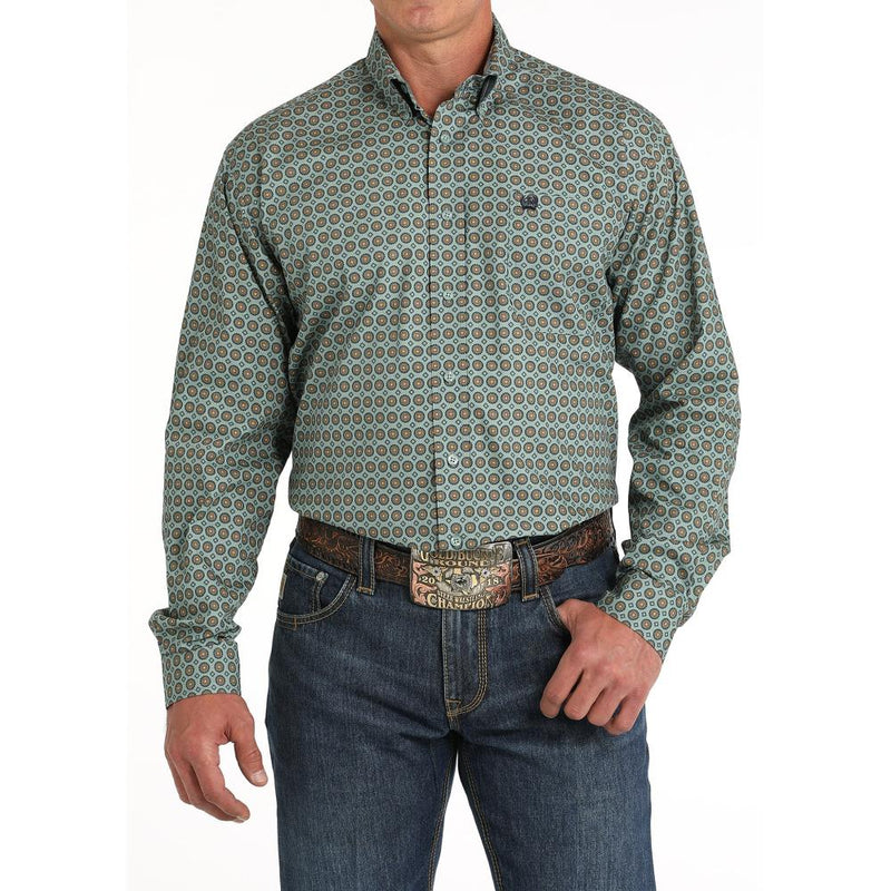 Men's Green Print Button Down Shirt
