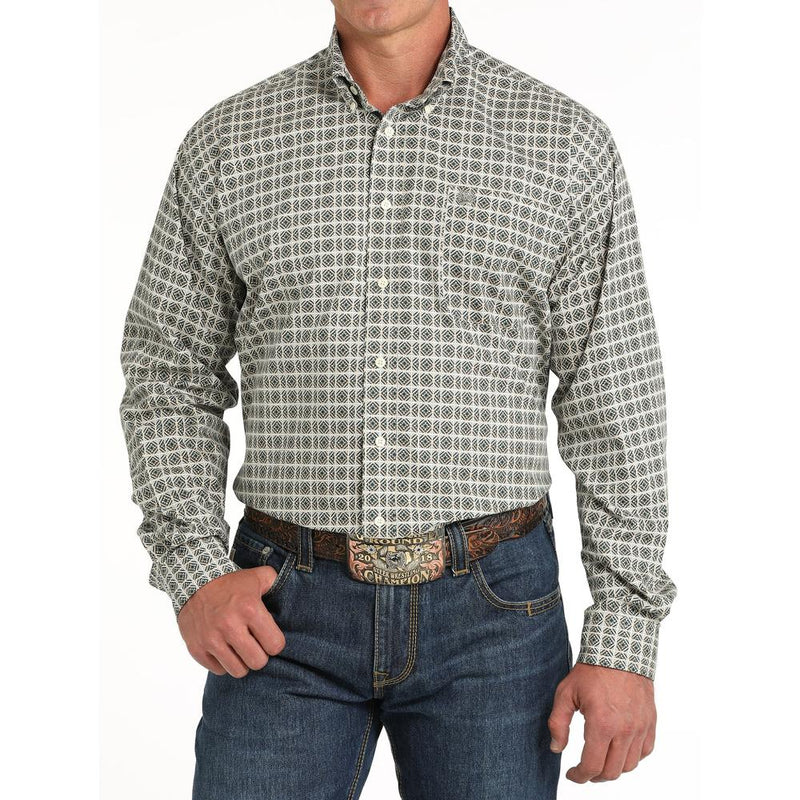 Men's Cream Print Button Down Shirt