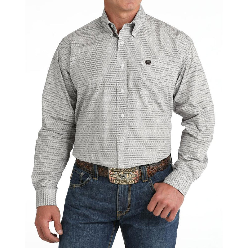 Cinch Men's White Print Button Down Shirt