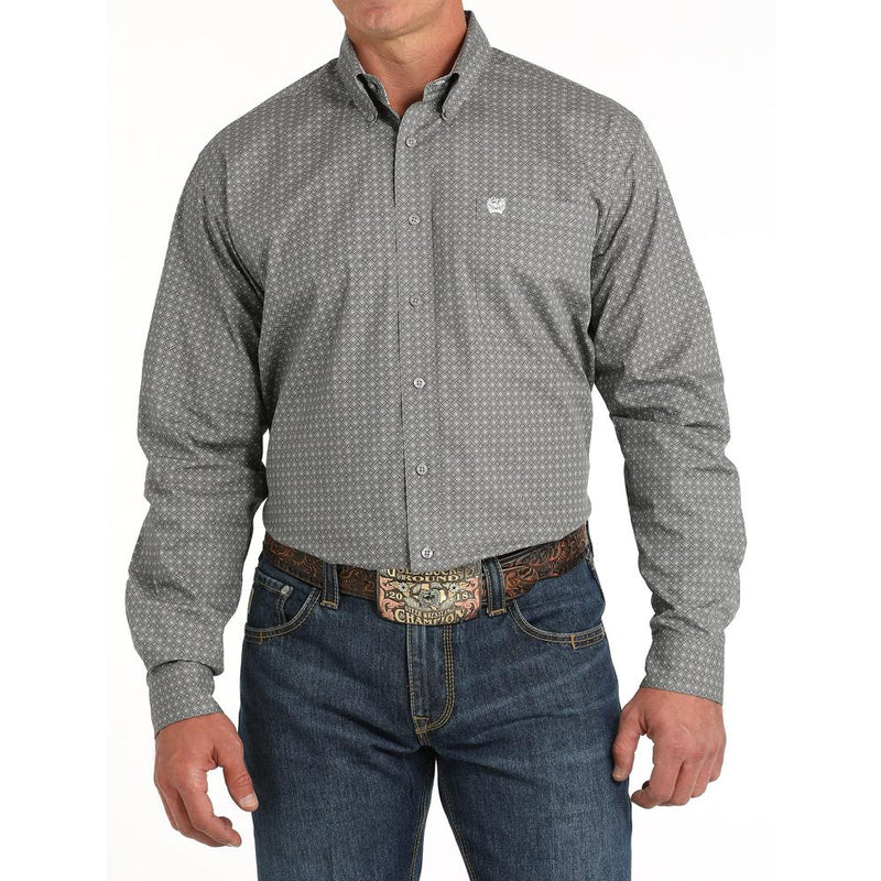 Men's Grey Print Button Down Shirt