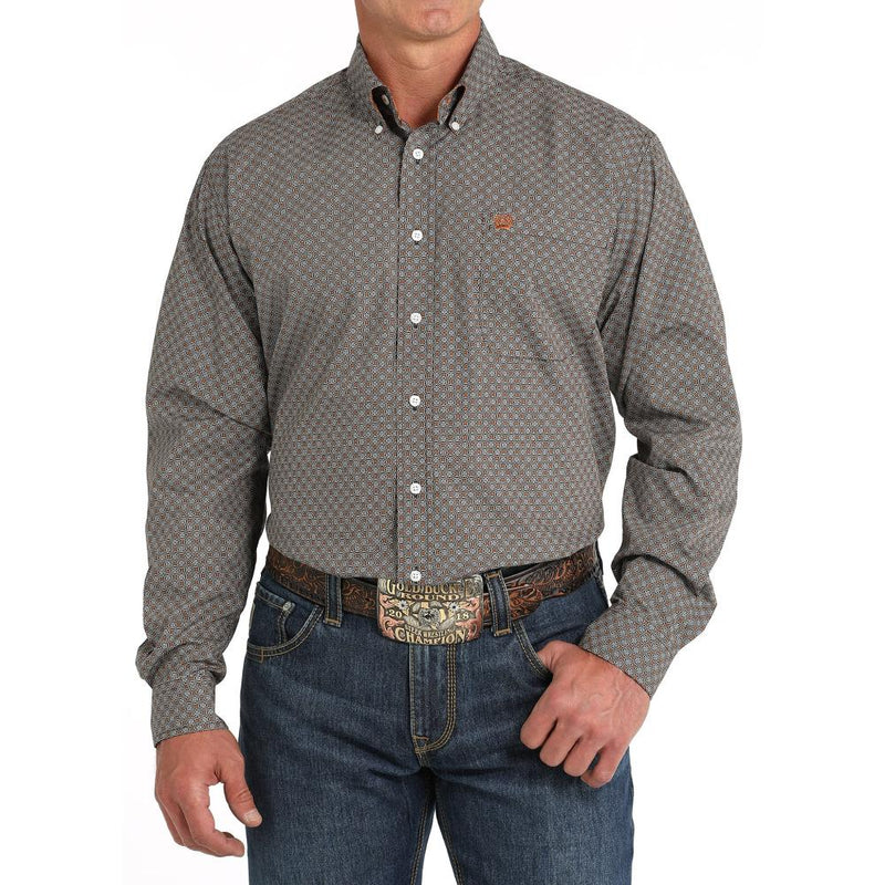 Men's Brown Print Button Down Shirt