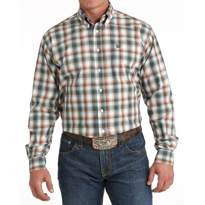 Men's White Plaid Button Down Shirt