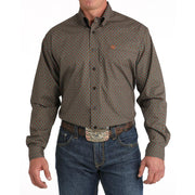 Men's Brown Print Button Down Shirt