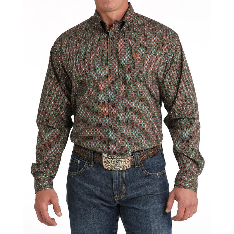Men's Brown Print Button Down Shirt