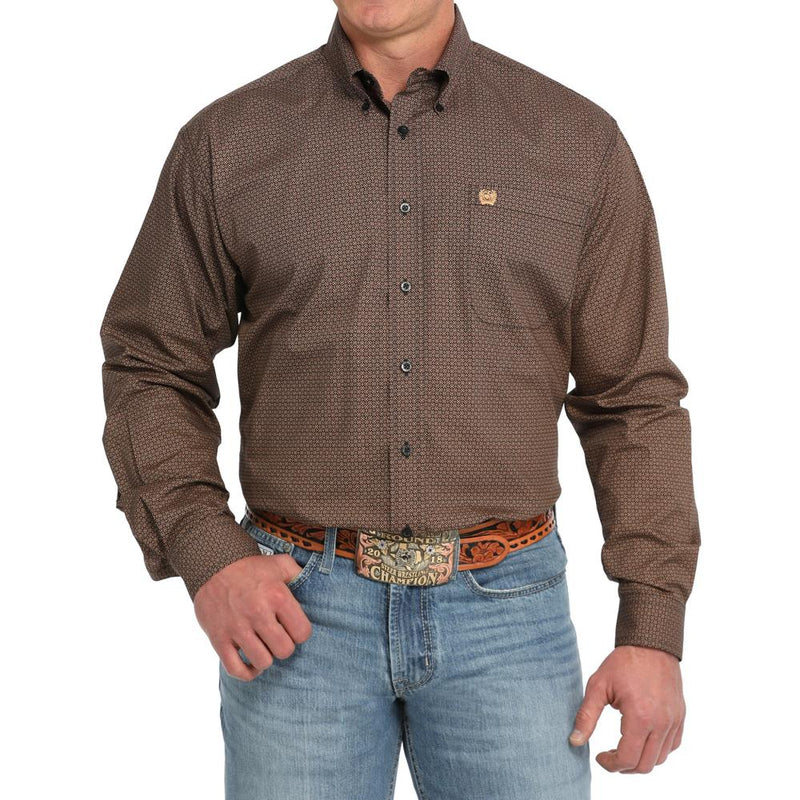 Men's Black Print Button Down Shirt