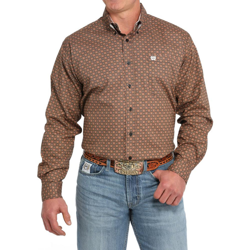 Men's Black Print Button Down Shirt