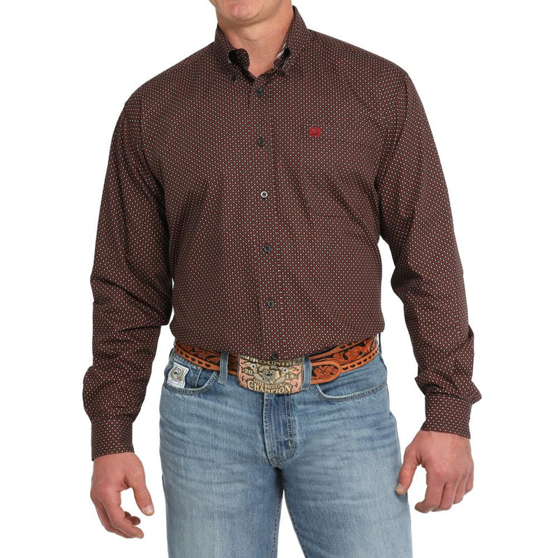 Men's Black Print Button Down Shirt