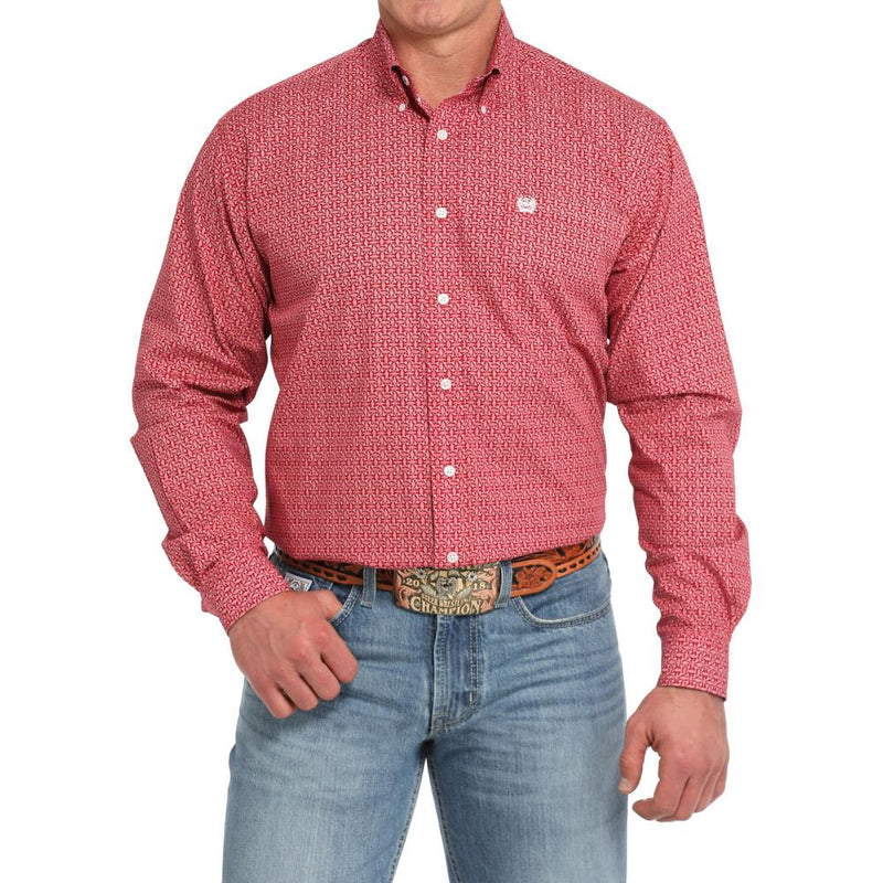 Men's Red Print Button Down Shirt