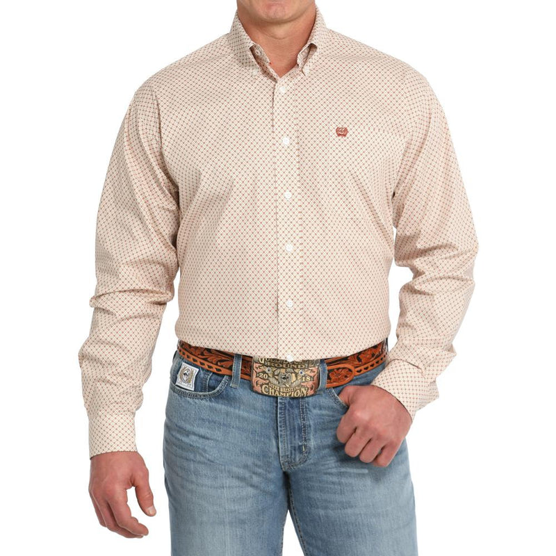 Men's Cream Print Button Down Shirt
