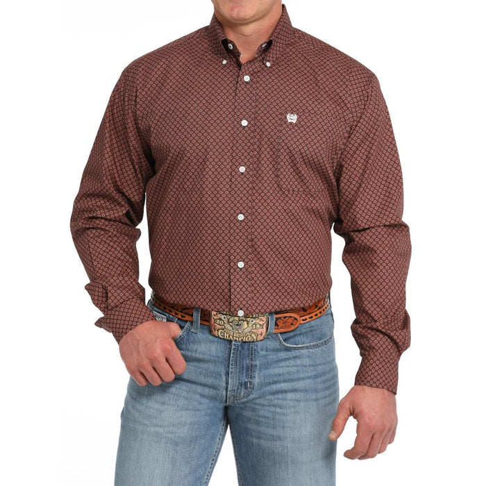 Men's Navy Print Button Down Shirt