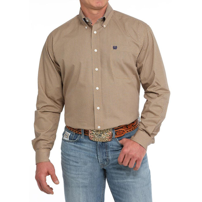 Men's Gold Print Button Down Shirt