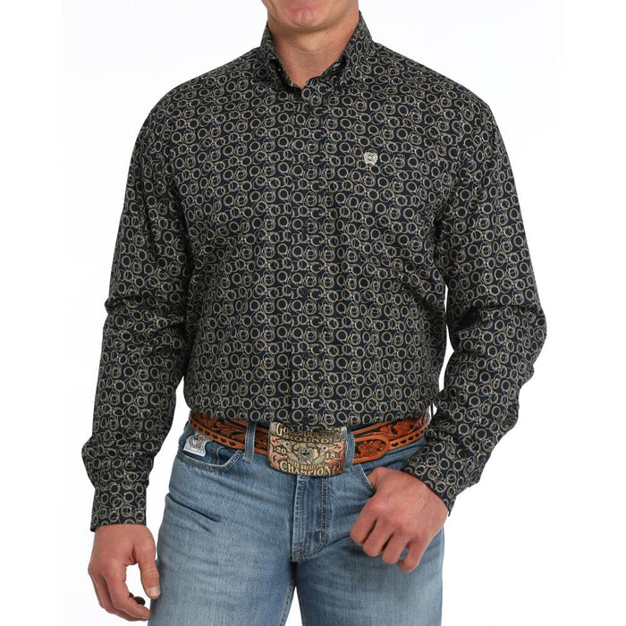 Men's Navy Rope Print Button Down Shirt