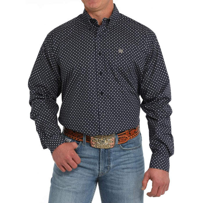 Men's Navy Print Button Down Shirt