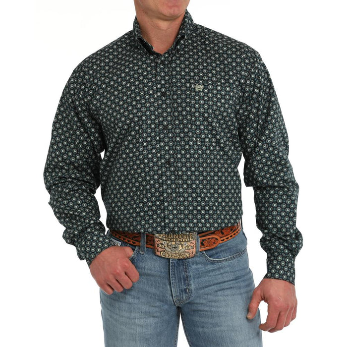 Men's Black Print Button Down Shirt